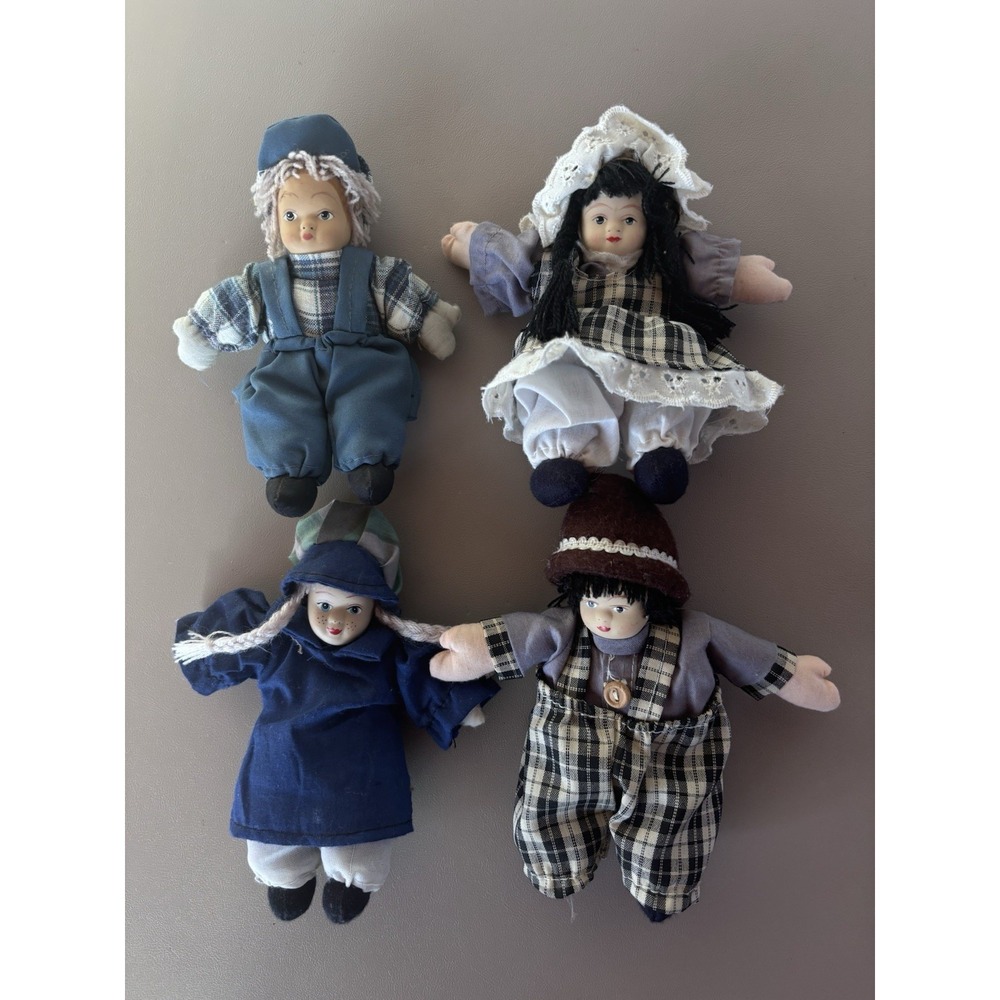 Lot/4‎ Miniature Dolls 5" Porcelain Faces Sand Bodies String Hair